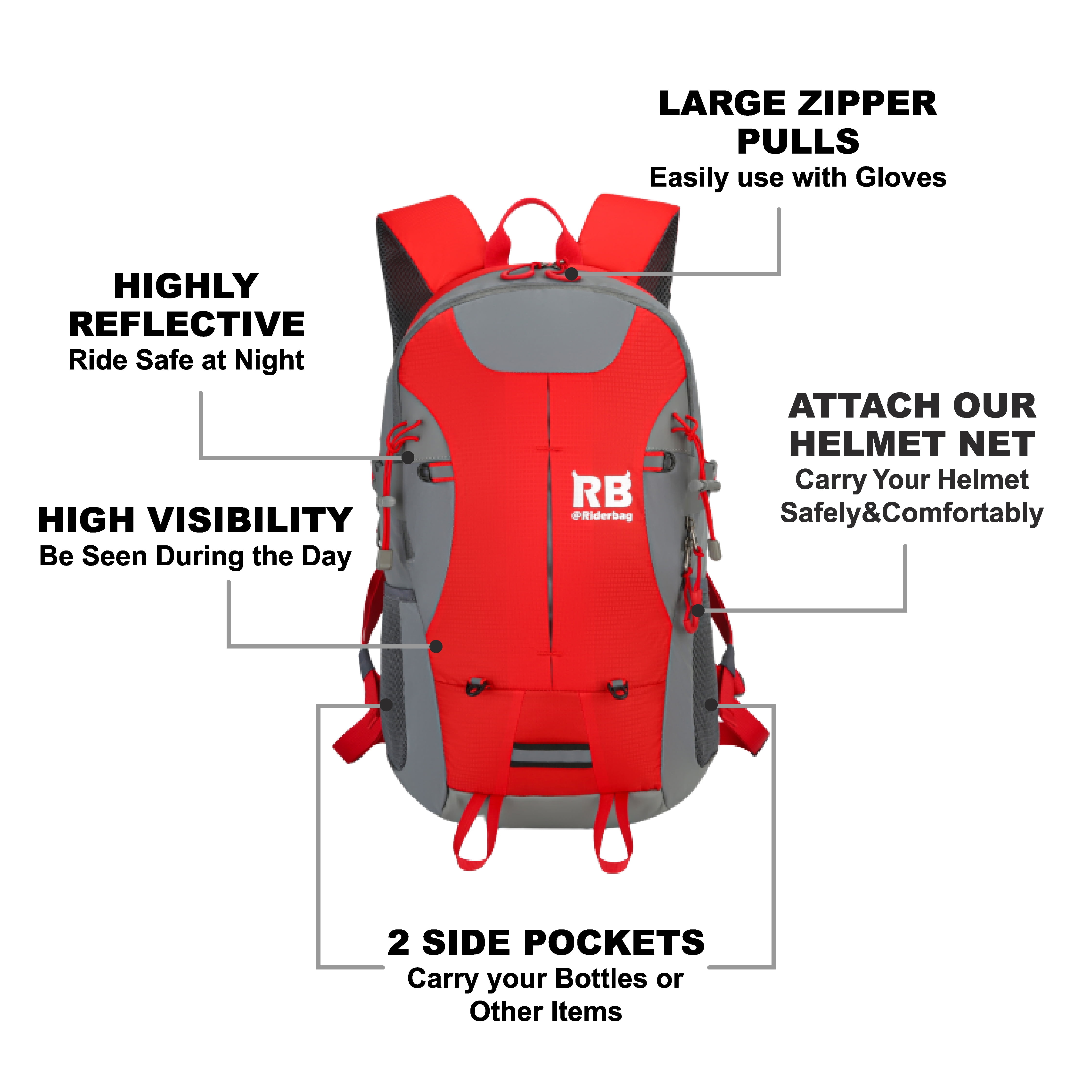 Riderbag Hi Vis Reflective Bike Motorcycle Backpack Red