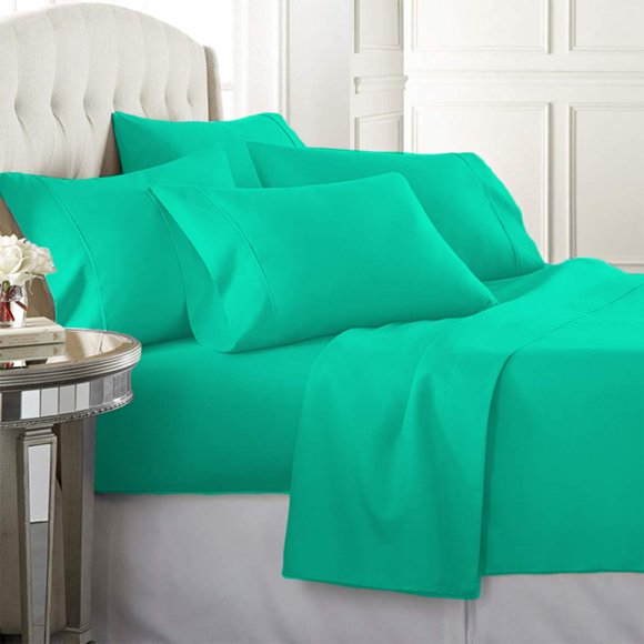 Luxury Home Super-Soft 1600 Series Double-Brushed 6 Pcs Bed Sheets Set (King, Turquoise)