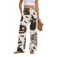 thumbnail image 5 of Halloween Wide Leg Pants for Women, Button Closure Trousers with Gradient Pumpkin & Bat Print, High Waist Loose Fit Streetwear Bottoms with Pockets, 1 Pc Black L, 5 of 6