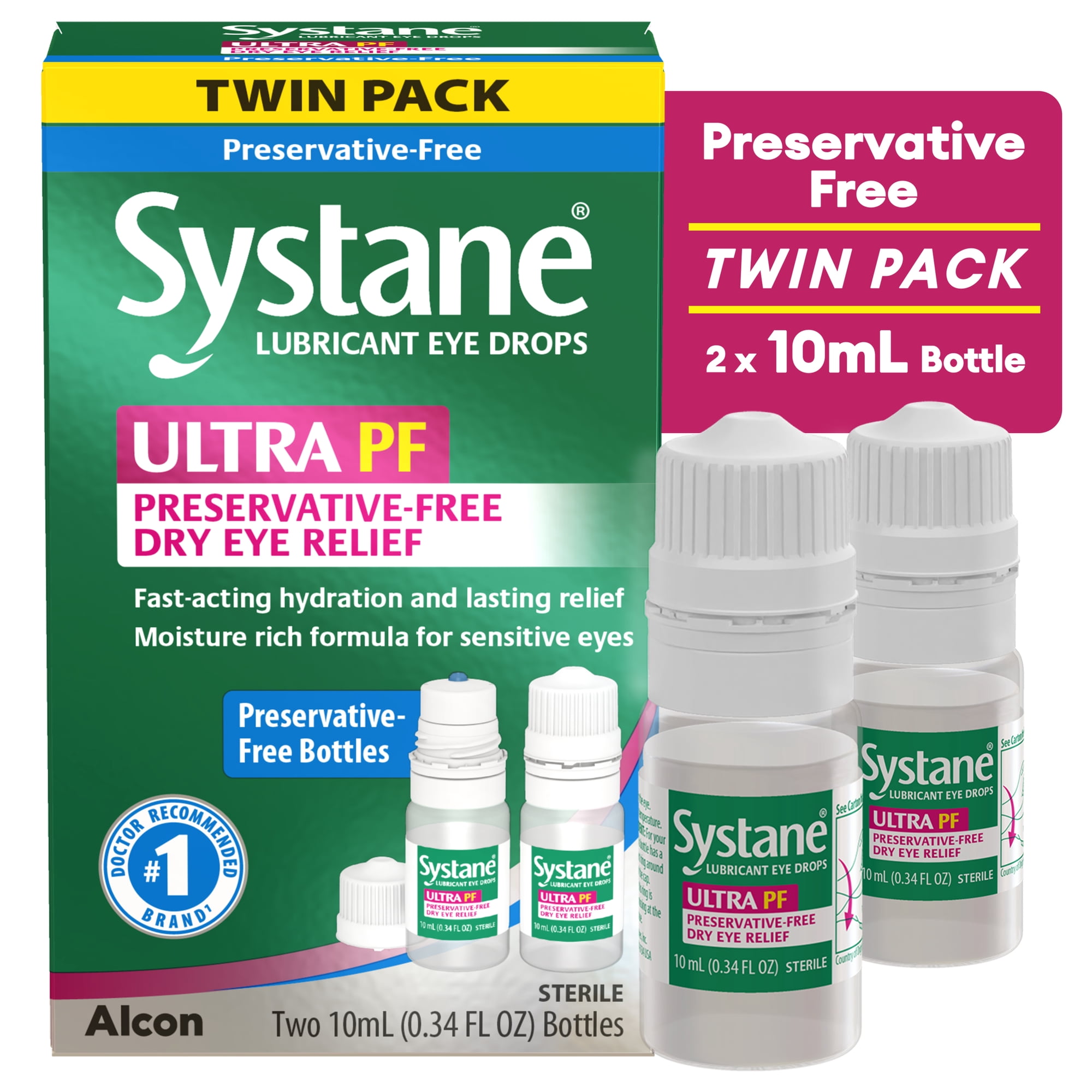 Systane Ultra Preservative Free Eye Lubricant Drops for Dry Eyes, 0.34 fl oz, Twin Pack