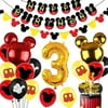 Mickey 3rd Birthday Decorations Boys Mickey 3 Years Old Birthday Party Supplies with Number 3 Foil Balloons Birthday Banner Garland