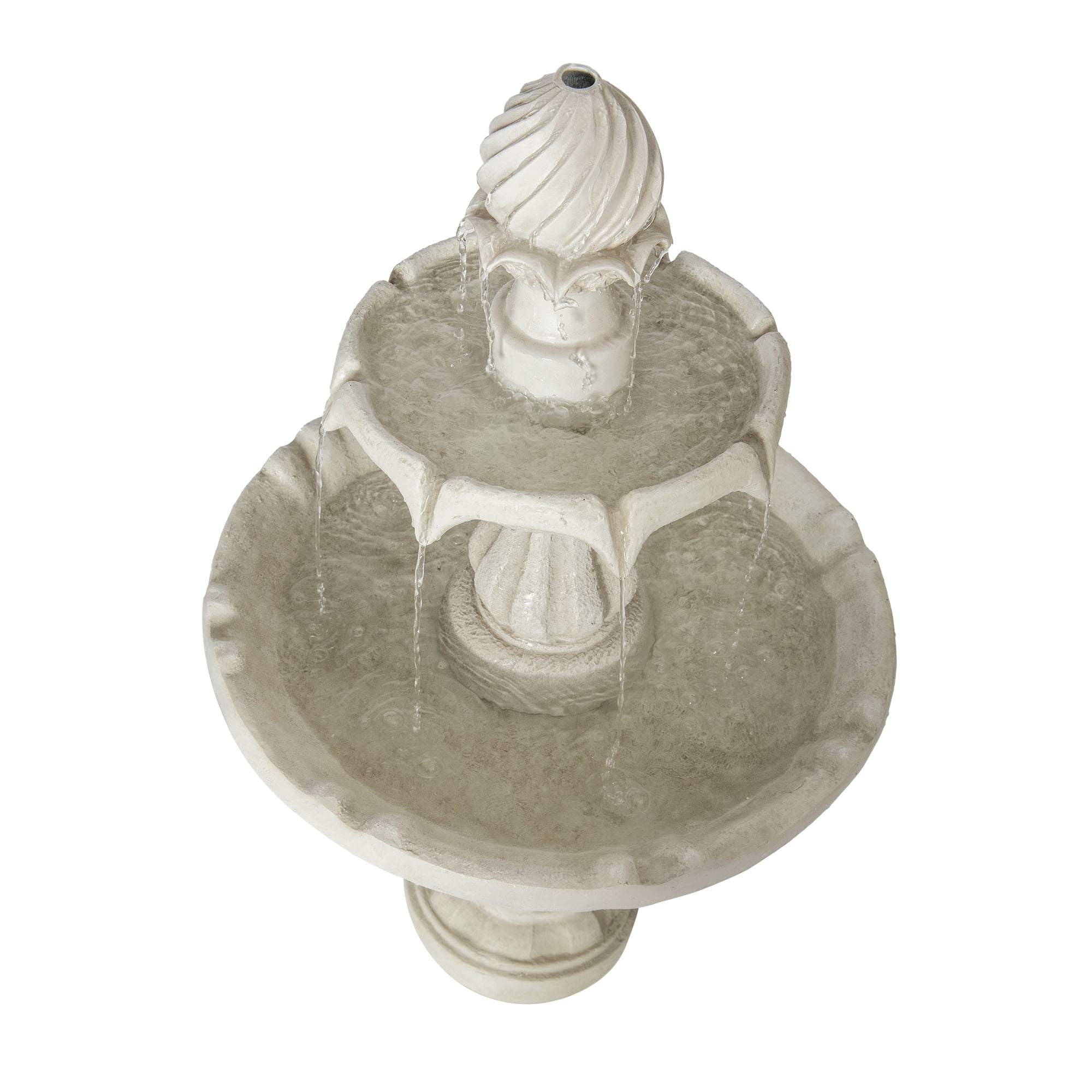 2 Tier Pedestal Fountain, 37.4 Inch White Polyresin Classic Outdoor Water Fountain for Patio Garden, White