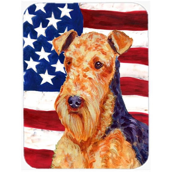 Carolines Treasures  USA American Flag with Airedale Glass Cutting Board - Large