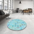 thumbnail image 4 of Ahgly Company Machine Washable Indoor Square Transitional Tron Blue Area Rugs, 5' Square, 4 of 7