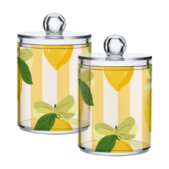 Yellow Stripes Bows Lemons Translucent Plastic Cans Storage Canisters with Lid Set of 2
