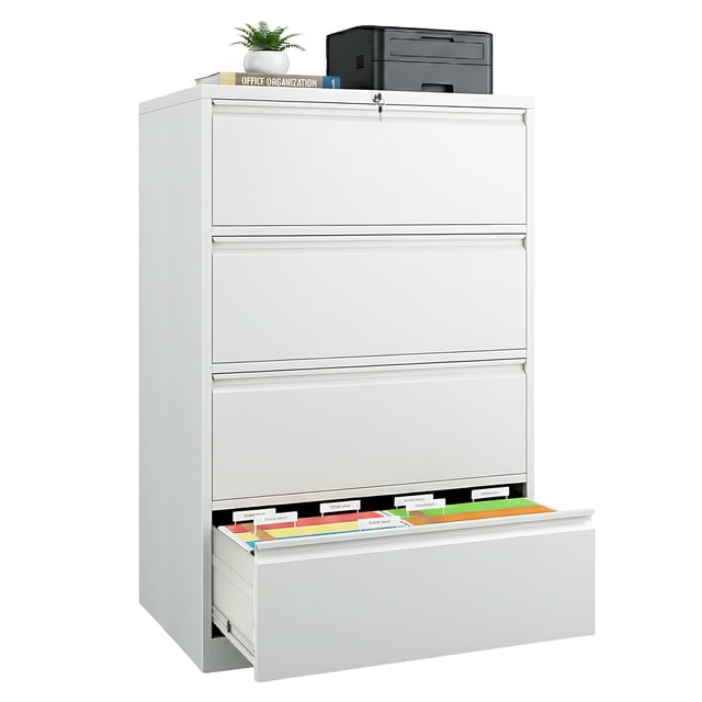 Silkight 4 Drawer Lateral File Cabinets with Lock, Metal Filing Cabinet for Home Office, Wide Steel Storage Cabinet Commercial Drawer Cabinets for Legal/Letter/A4 Size Files Assembly Required