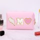 thumbnail image 1 of Bolsa de cosméticos con letras rosas, bolsas de aseo para el cuidado de la piel de chenilla, viaje para mujeres y niñas, 1 of 4