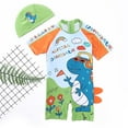 thumbnail image 2 of Baby Swimsuit Boy Kids Baby Boys Short Sleeve Cartoon Prints Swimsuit Quick Dry Cute Student Swimwear with Hat Baby Swimsuit Green 2 Years-3 Years, 2 of 3