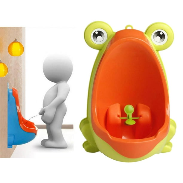 Orinal de pie para entrenamiento de inodoro para niños, orinal portátil de cartón con forma de rana, orinal de pie para niños, interior y exterior, 2 naranja verde