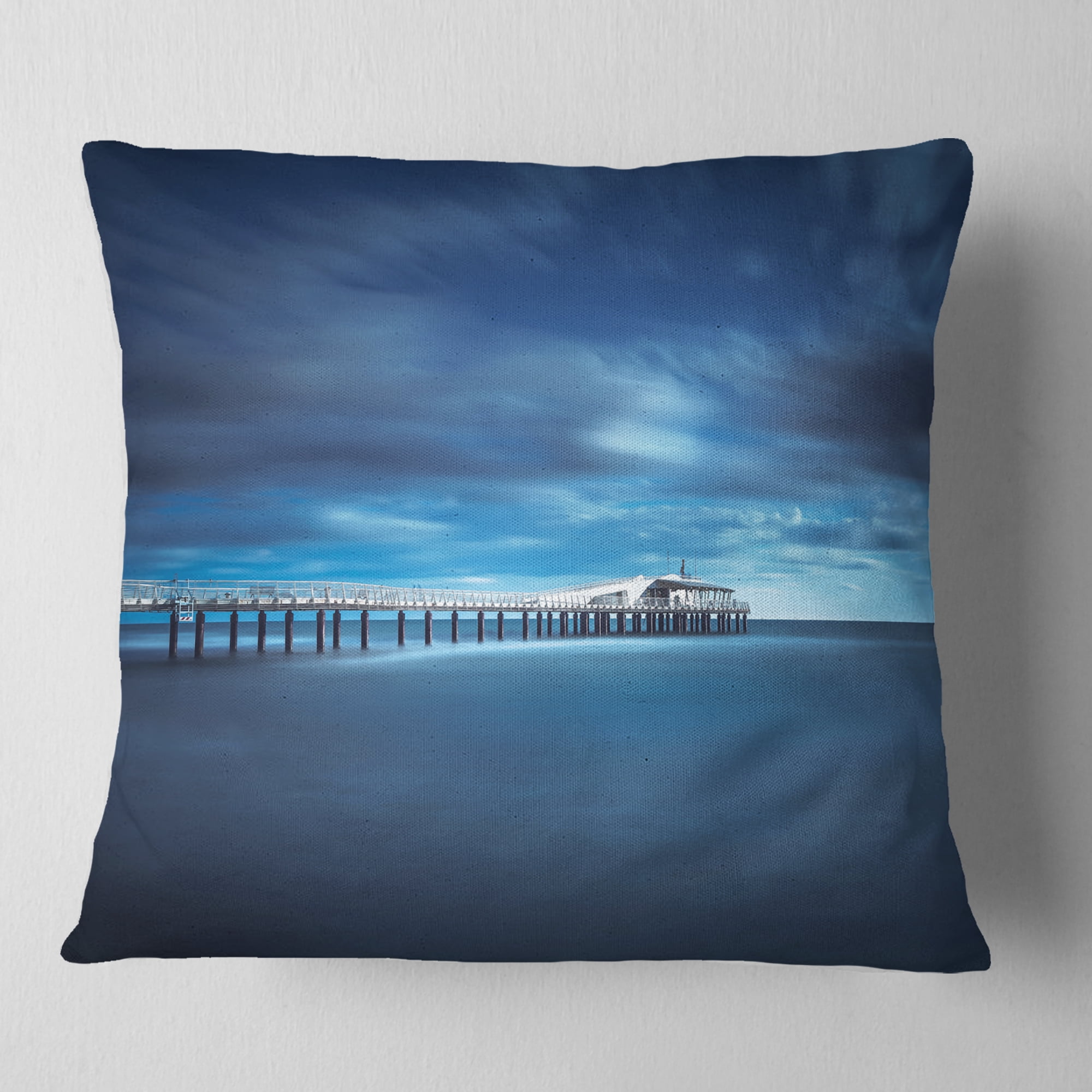 Designart Cloudy Sky Calm Blue Waters - Seascape Throw Pillow - 18x18