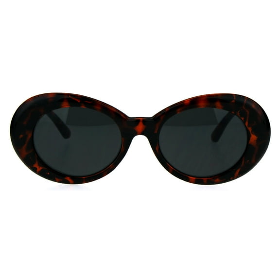 Womens Thick Plastic Mod Oval Shaggy Retro Fashion Sunglasses Tortoise Black