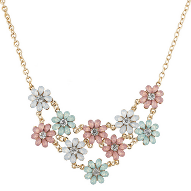 Lux Accessories Gold Tone Opal Crystal Rhinestone Flower Statement Necklace
