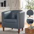 thumbnail image 2 of Accent Arm Chair Barrel Tub Club Chair PU Leather Single Sofa Modern Upholstered Blue Armchair, 2 of 9