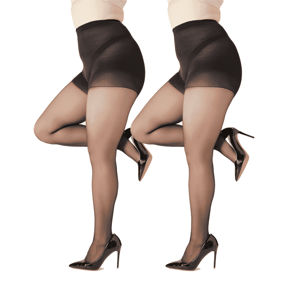 G&Y Plus Size Tights for Women - 20D Sheer Pantyhose, 2Pairs, Black