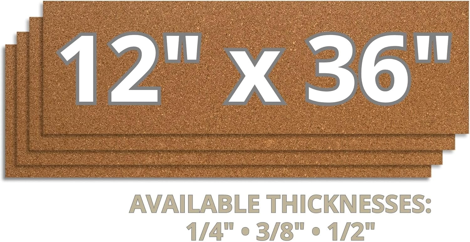 Manton Industrial Cork Sheets: 12" x 36" x 1/2" Thick (2-Pack) Bulletin Boards for Home & Office
