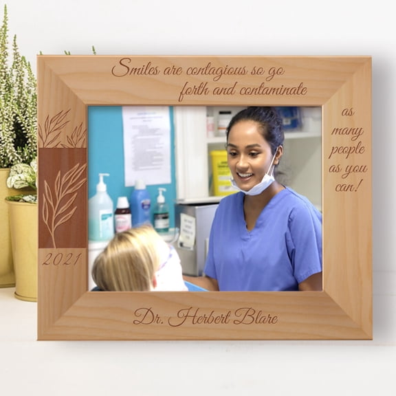 Smiles Are Contagious So Go Forth And Contaminate As Many People As You Can Personalized Wooden Frame-10" x 8" Brown Horizontal