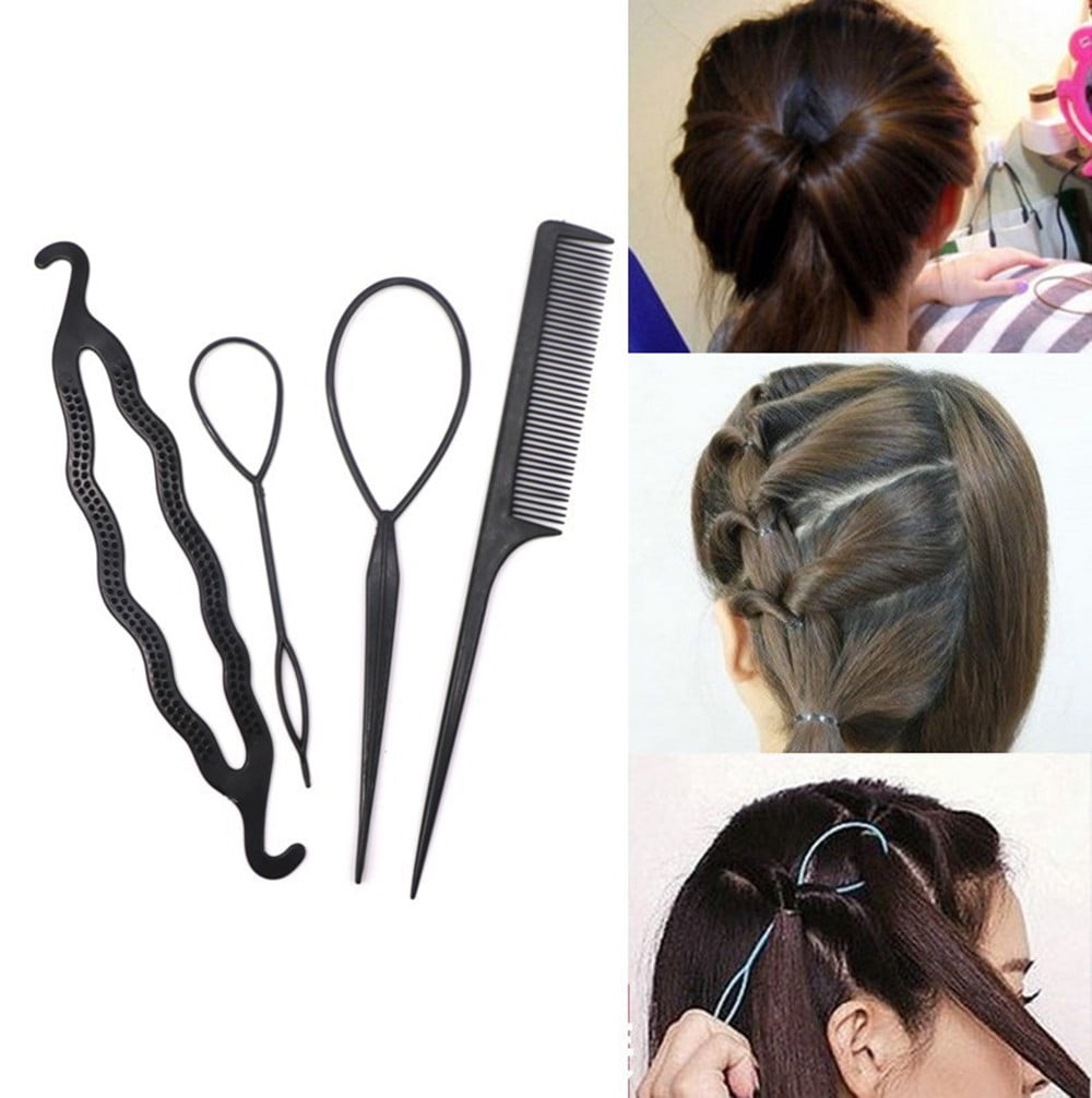 4Pcs Hair French Braid Topsy Tail Clip Styling Stick Bun Roller Maker Tool New 