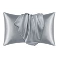 thumbnail image 1 of Deconovo Funda de almohada de satén para cabello y piel, paquete de 2, tamaño no estándar, gris oscuro, fundas de almohada de seda, protector de almohada suave y lujoso, 1 of 8