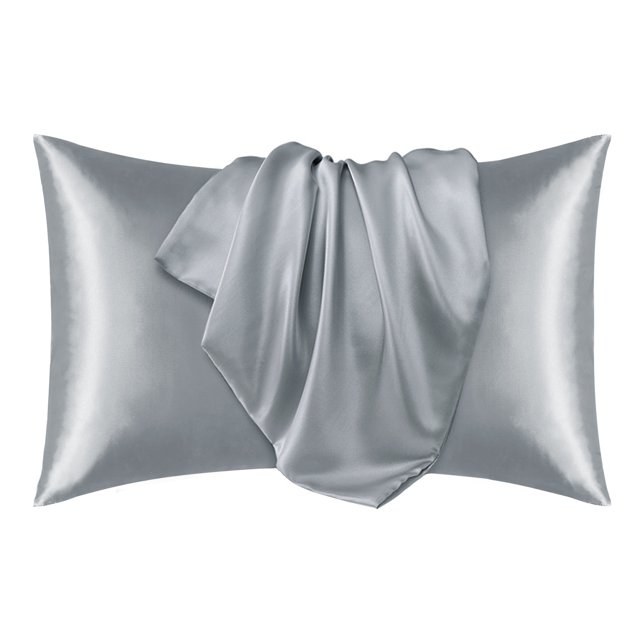 Deconovo Funda de almohada de satén para cabello y piel, paquete de 2, tamaño no estándar, gris oscuro, fundas de almohada de seda, protector de almohada suave y lujoso