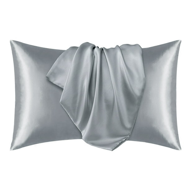 Deconovo Juego de 2 fundas de almohada King de seda satinada, gris oscuro, con cierre de sobre, protector de lujo para el cabello y la piel.
