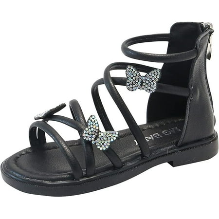 Girls Sandals Soft Sole Strap Sandals Rhinestone PU Leather Shoes Summer Beach for Toddler/Little Kid/Big Kid