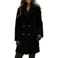 thumbnail image 2 of Women's 2025 Winter Double Breasted Plush Coat, Mid-Length Fleece Lined Trench Coat, Lapel Collar Warm Outerwear, Soft Faux Shearling Jacket, Elegant Cold Weather Protection Black S, 2 of 5