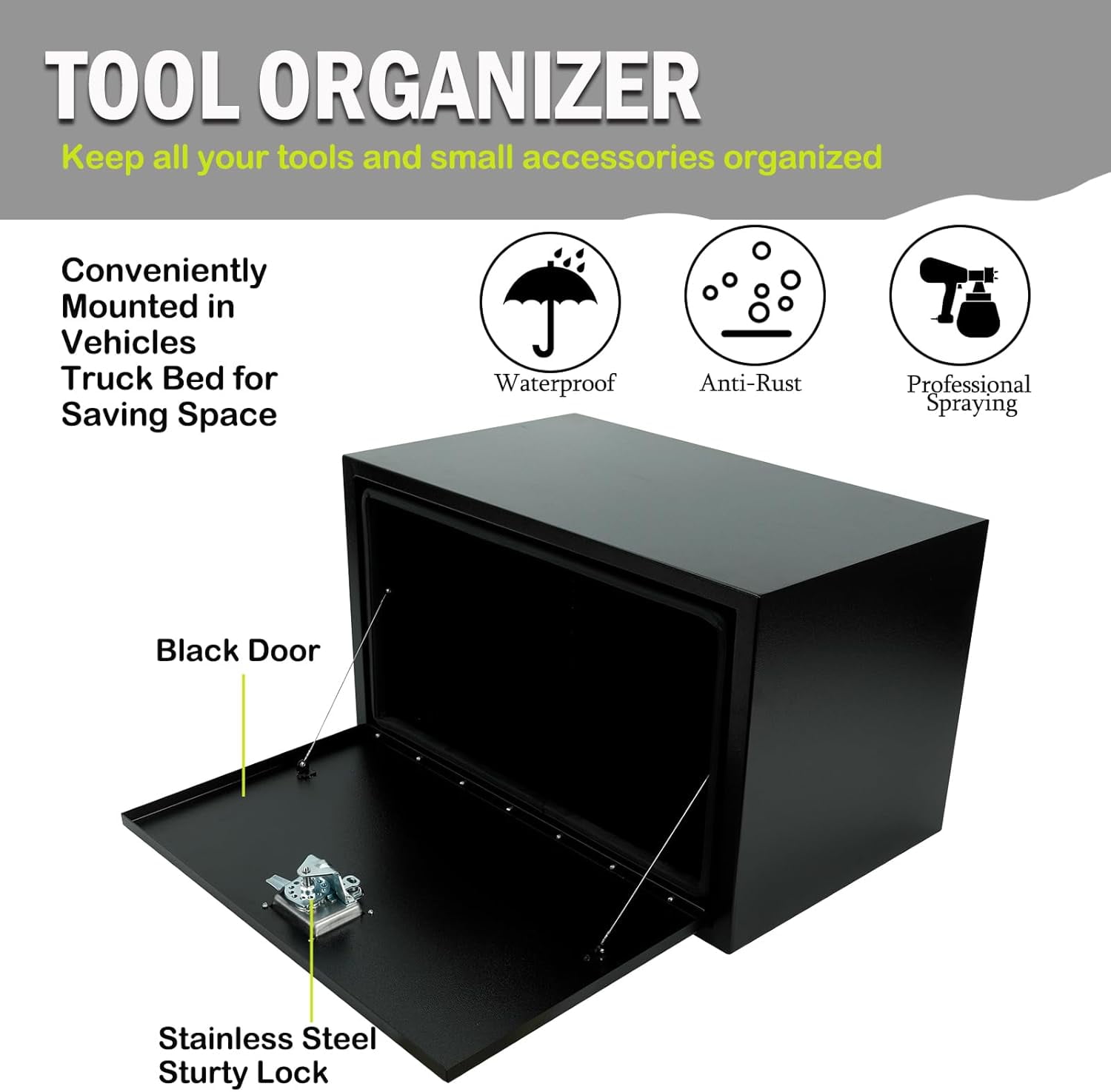 Steel Underbody Truck Tool Box with T-Handle Lock Latch, Truck ToolBox Truck Storage Organizer Tool Box Chest For Organization And Storage, Job Tool Chest