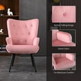 thumbnail image 4 of Modern Accent Chair, Elegant Velvet Fabric Vanity Chair, Button-Tufted Upholstered Makeup Chair with Backrest, Armrest and Solid Wood Legs, Home Furniture Chair for Living Room Bedroom, Pink, 4 of 7