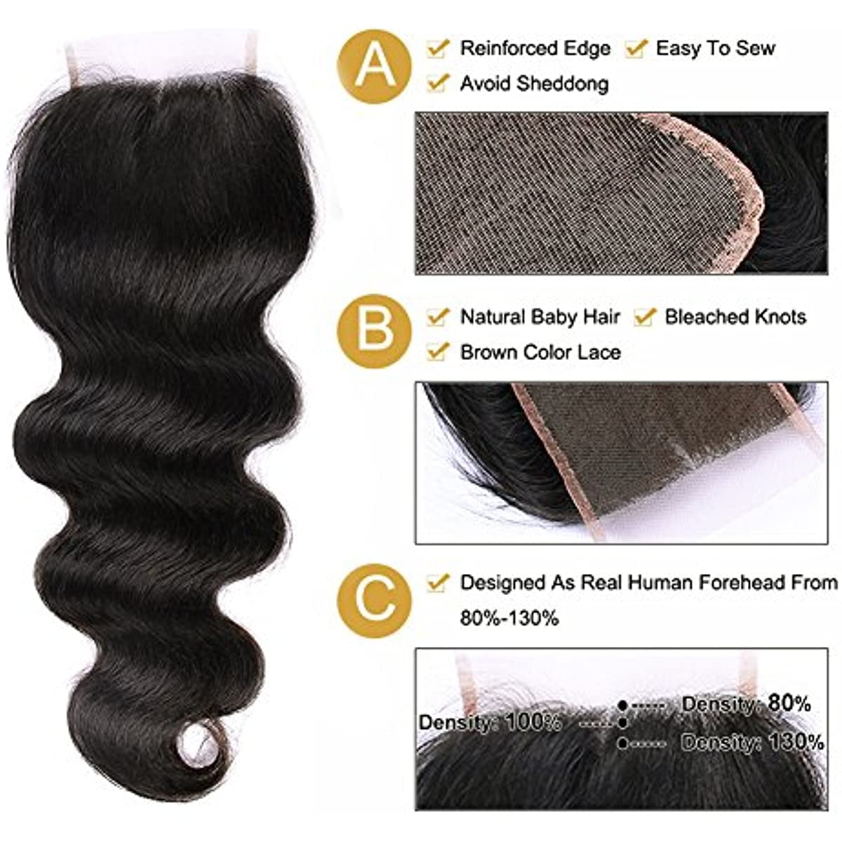 Body Wave Hair Bundles With Closure Virgin Brazilian Human Hair Weave Weft with 4x4 Transparent Lace Closure Natural Black Color