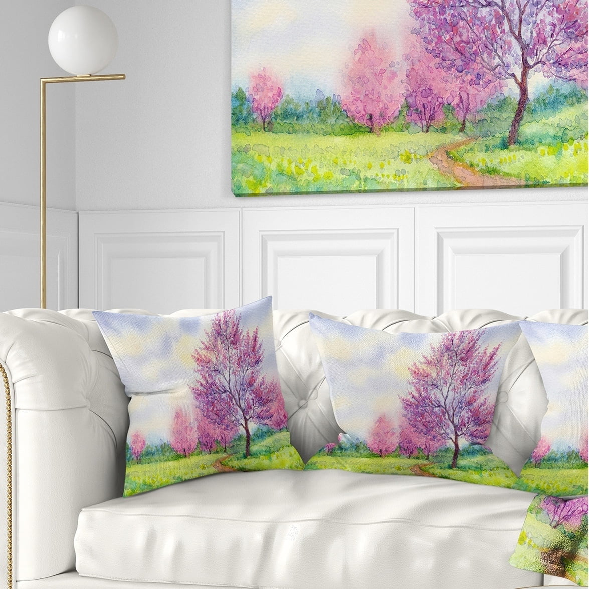 Sofa Throw Pillow 12 in in x 20 in Designart CU6498-12-20 Purple Spring Landscape Floral Lumbar Cushion Cover for Living Room 