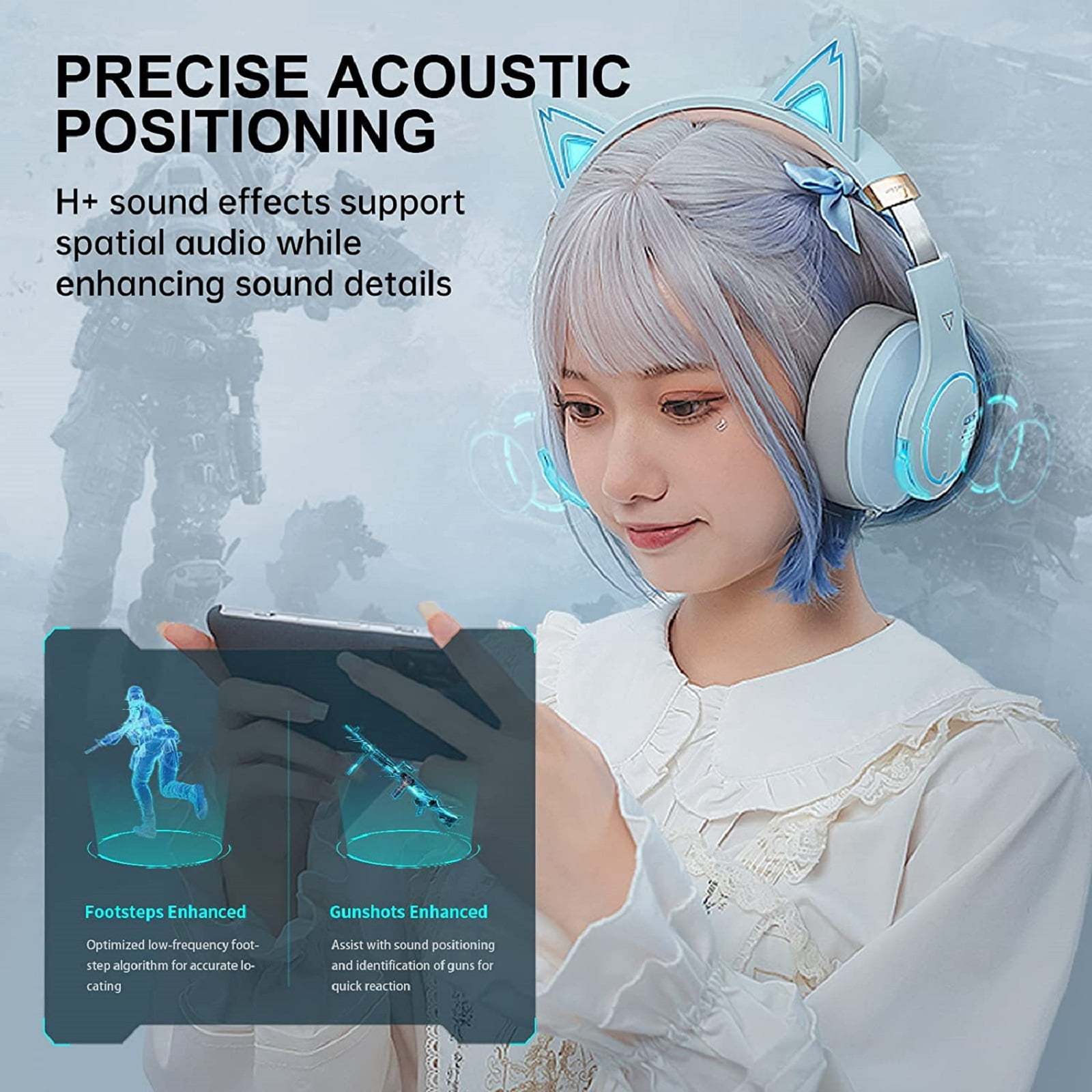 Restored Edifier G5BT CAT Wireless Bluetooth Wired Cat Ear Gaming Headset with Mic - Sky Blue - Certified Refurbished