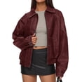 thumbnail image 1 of Abrigo PRETTYGARDEN Chaqueta Bomber de Cuero Sintético Vino Tinto L, 1 of 8