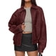 thumbnail image 1 of Abrigo PRETTYGARDEN Chaqueta Bomber de Cuero Sintético Vino Tinto L, 1 of 8