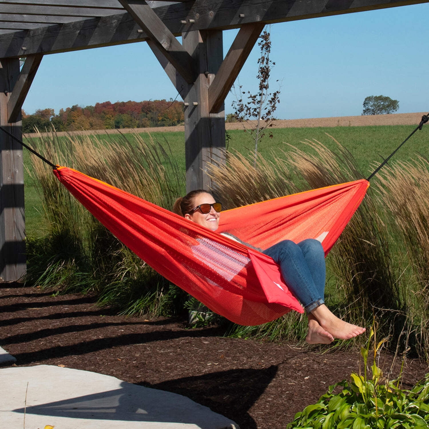 Vivere Polyester Mesh Double Hammock - Punch/Peach