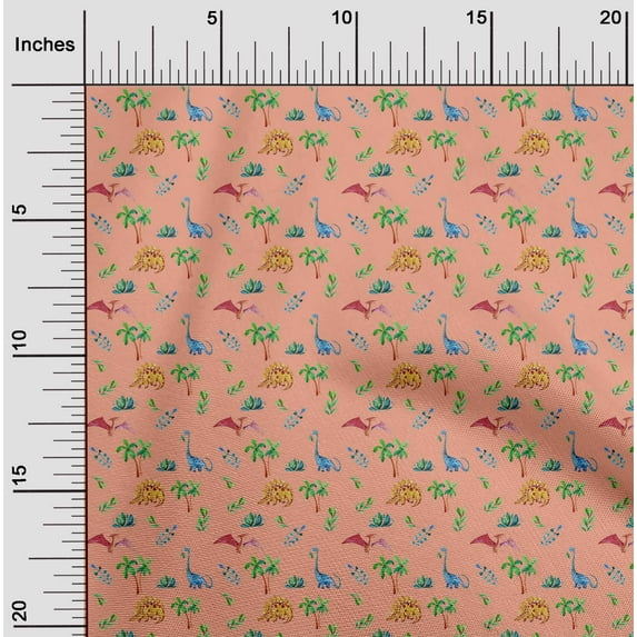oneOone Cotton Poplin Peach Fabric Leaves|Palm Tree & Dinosaur Sewing Craft Projects Fabric Prints By Yard 56 Inch Wide