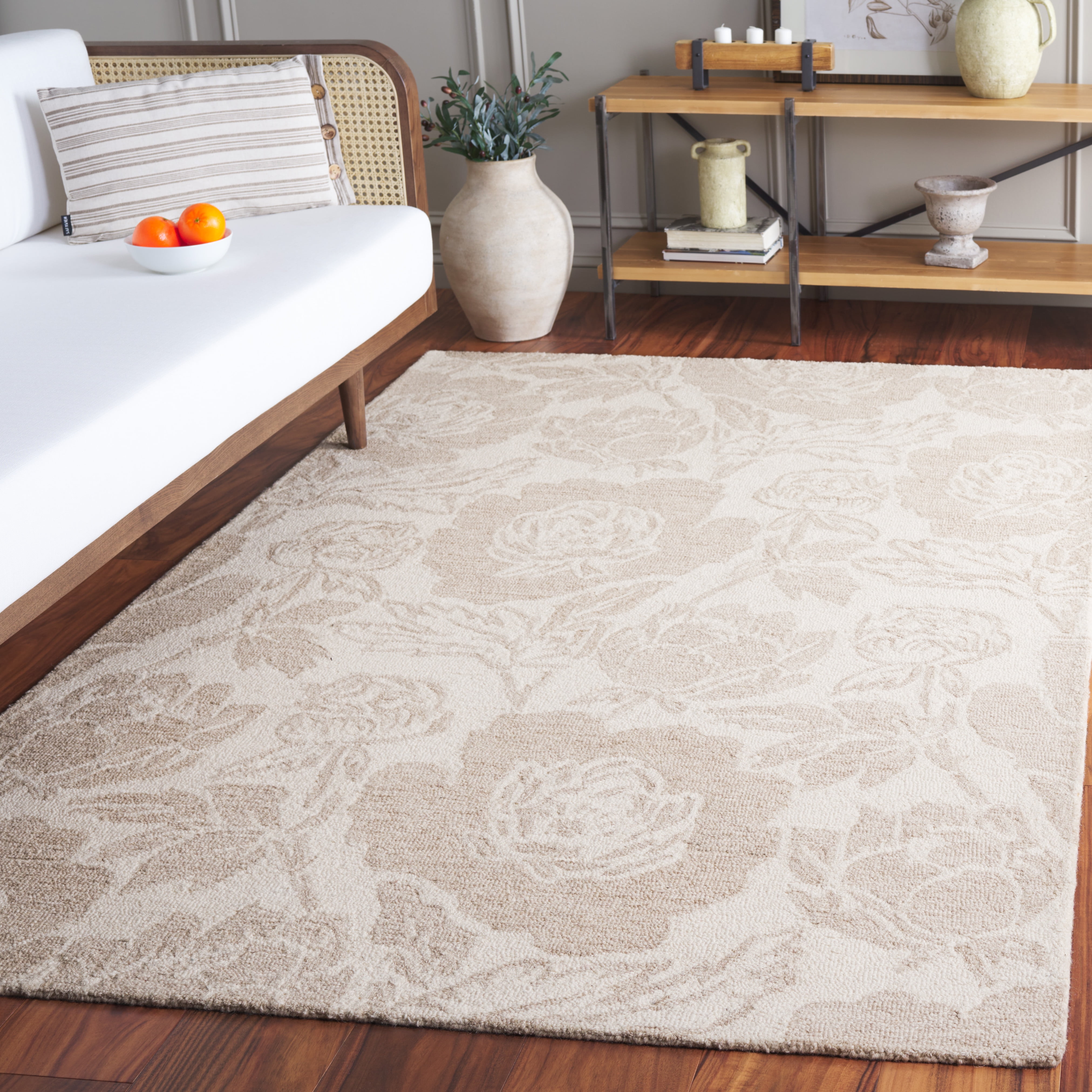 SAFAVIEH Jardin Tatjana Floral Area Rug, Ivory/Beige, 6' x 6' Square