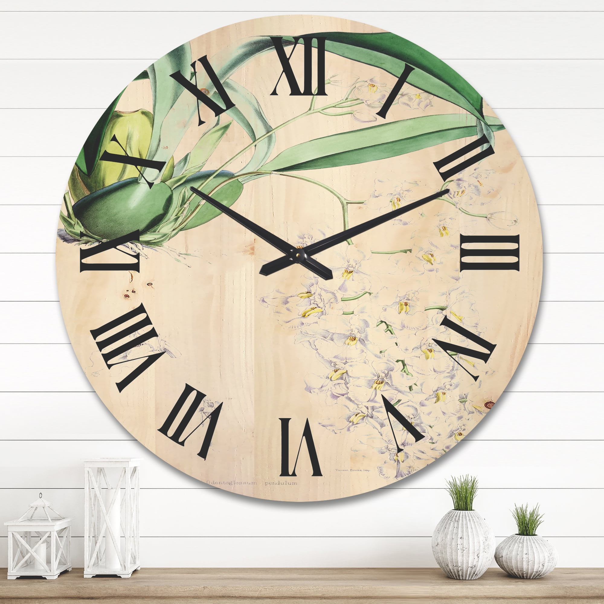Designart 'Ancient White Orchid II' Traditional Wood Wall Clock