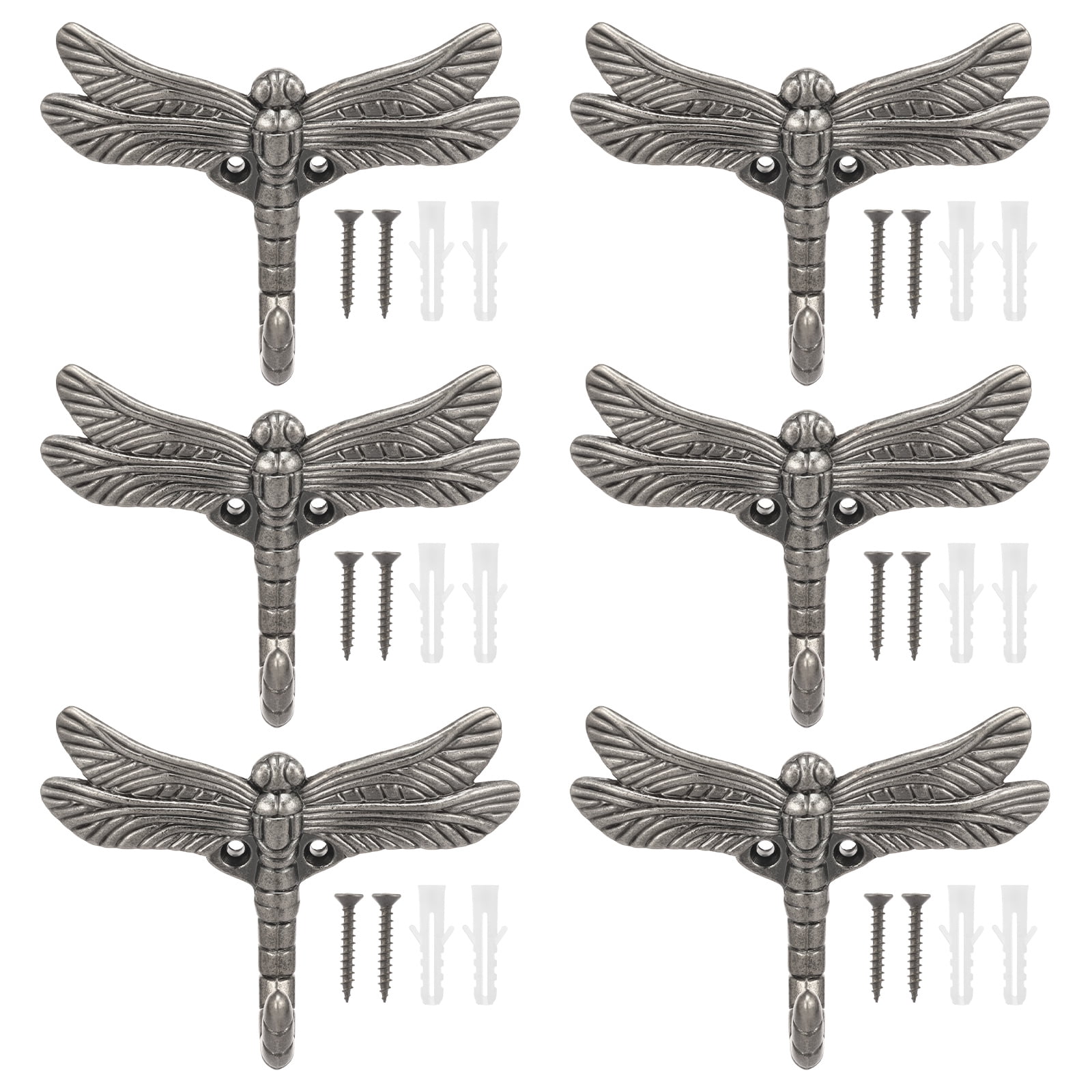 Atopoler 6 Pcs Dragonfly Hook,Wall Mounted Coat Rack Heavy Zinc Alloy Decorative Hook for Towel Robe Clothes Hat Bag Key,4.52 x 3.14 inches