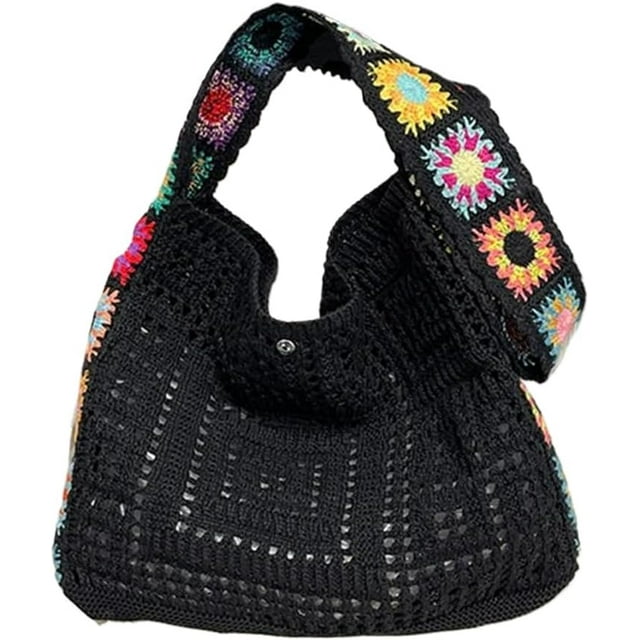 LHSHID Women Knitted Shoulder Bag Crochet Tote Bag Large Capacity Fashionable Handbag Weaving Crossbody Purse Summer Beach