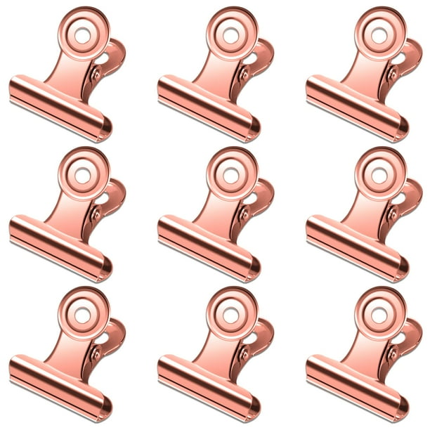 Paquete de 30 clips pequeños de toro, mini clips de bisagra de metal de 1,22 pulgadas, clip de bisagra de papel para carpeta para oficina, escuela, tiendas, oro rosa, 31 mm