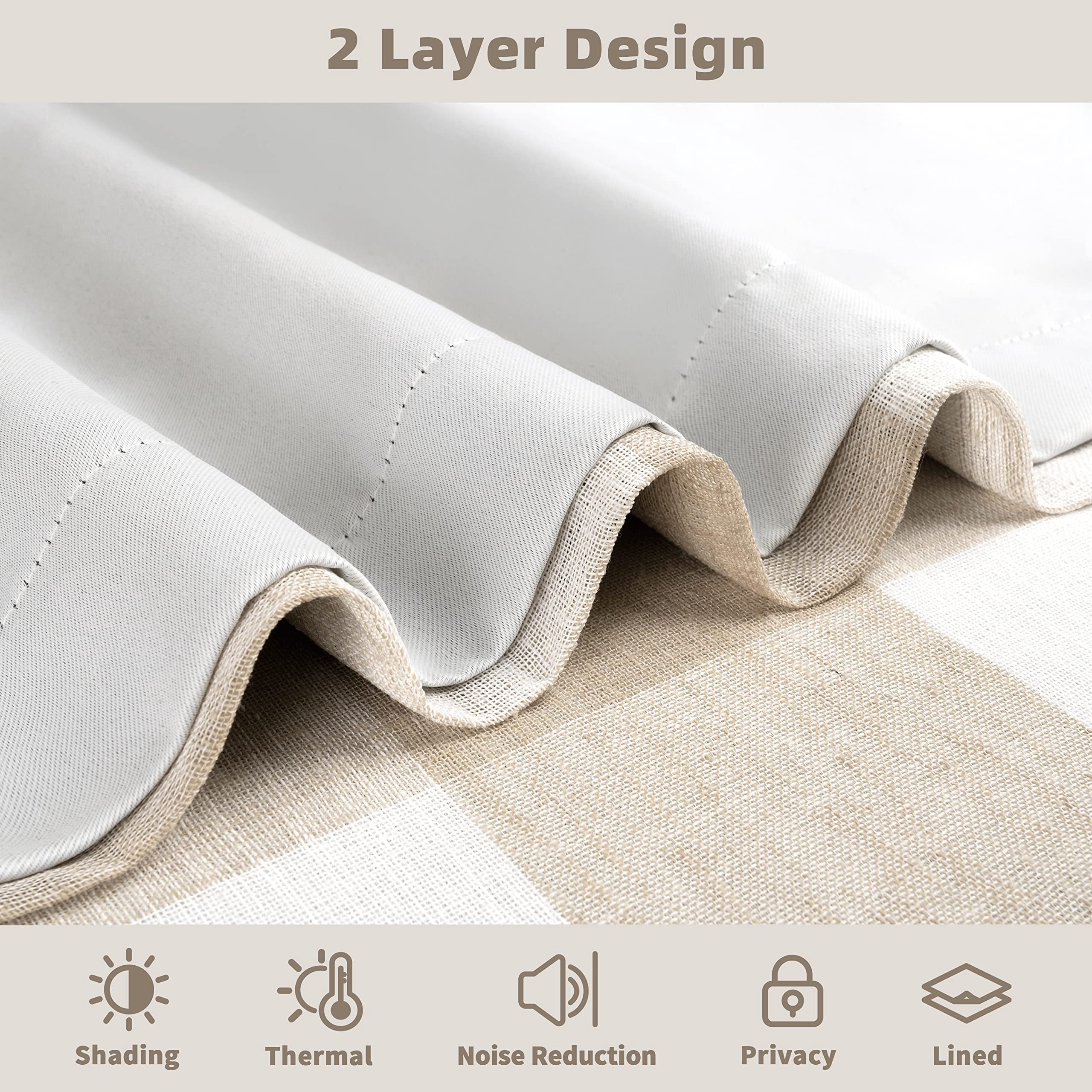 DriftAway Classic Taupe Plaid Grommet Blackout Curtain, 108” x 84”