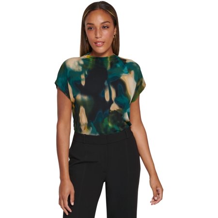 Calvin Klein Womens Printed Short Sleeve Top Forest Multi XS