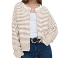 thumbnail image 5 of Button Down Long Sleeve Lightweight Crewneck Casual Knit Striped Cardigan, 5 of 7