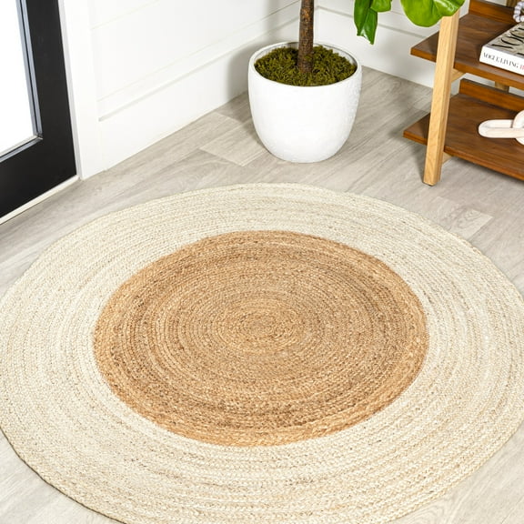 JONATHAN Y ANSA 6' Round Area Rug, Oceana Two-Tone Boho Jute Circle - Cream/Natural, RNF115A-6R