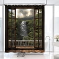 thumbnail image 5 of Waterfall Shower Curtain Rown Wooden Window Natural Landscape Shower Curtains Tropical Rainforest Forest Summer Scenery Bathroom Curtain Set with 12 Hooks 72x72 Inches (B), 5 of 6