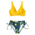 thumbnail image 7 of Cupshe Women's Solid Top Floral Print Bottom Two Piece Bikini Swimsuit Set Lace up Swimwear Yellow, L, 7 of 7