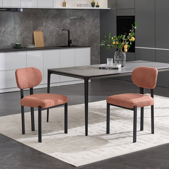 Modern Dining Room Chairs Set of 2, Mid-Century Upholstered Boucle Kitchen Dining Chairs with Black Metal Legs