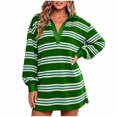 thumbnail image 2 of Womens Striped Mini Dress V-Neck Lapel Collar Long Sleeve Shirt Dress Trendy Casual Comfy Loose Clothes Green M, 2 of 7