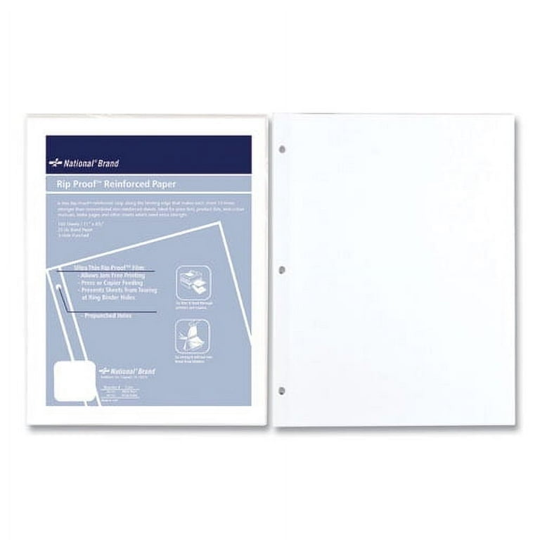 Rip Proof Reinforced Filler Paper, 3-Hole, 8.5 x 11, Unruled, 100/Pack Rip Proof Reinforced Filler Paper, 3-Hole, 8.5 x 11, Unruled, 100/Pack