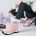 thumbnail image 3 of Womens Hiking Boots Winter Thickened Plush Warm Waterproof High Top Snow Booties Lace up Non Slip Outdoor Mid Calf Boots Pink Size 7, 3 of 8